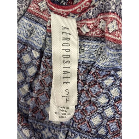Aeropostale Women’s Boho Tank Dress Navy Blue Red Print Lace Up Back Cover Up S - Picture 8 of 8